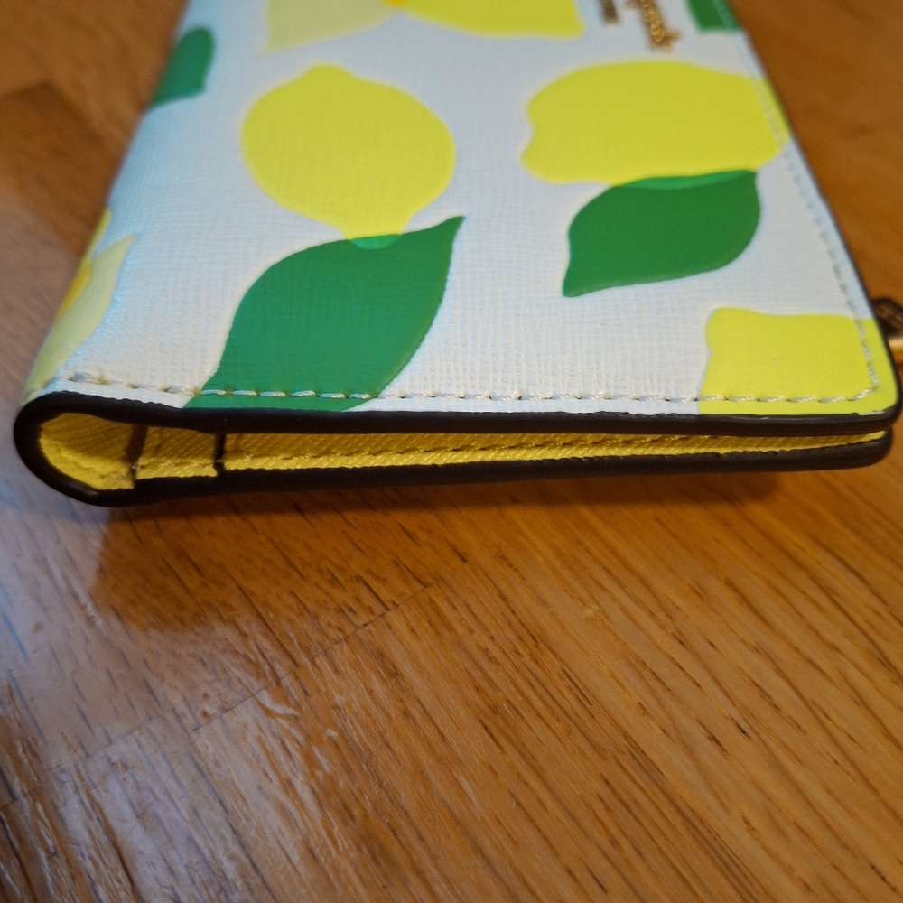 Kate Spade Lemon Printed Slim Bifold Wallet, Cap/ Hat, And Bag Charm Keychain - Picture 13 of 16